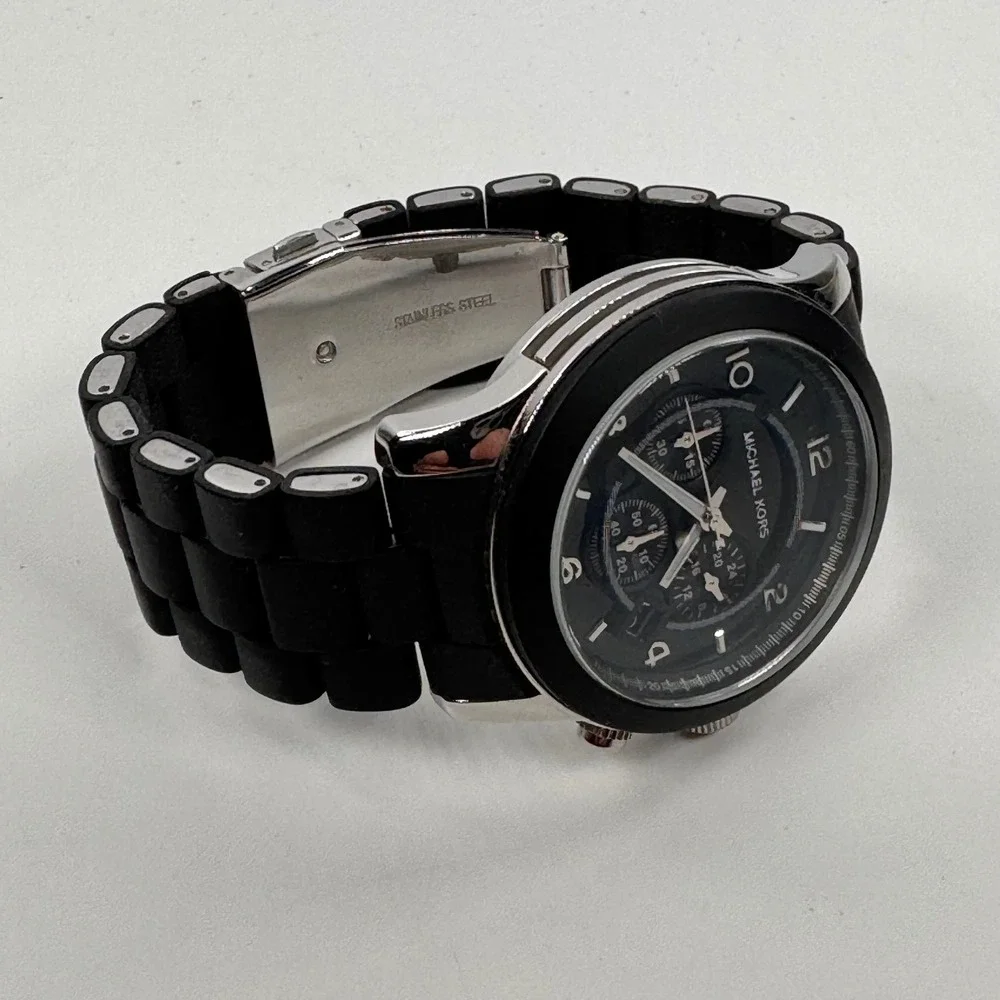 Michael Kors MK-8107 Black Silicone Stainless Steel Chronograph Mens Watch